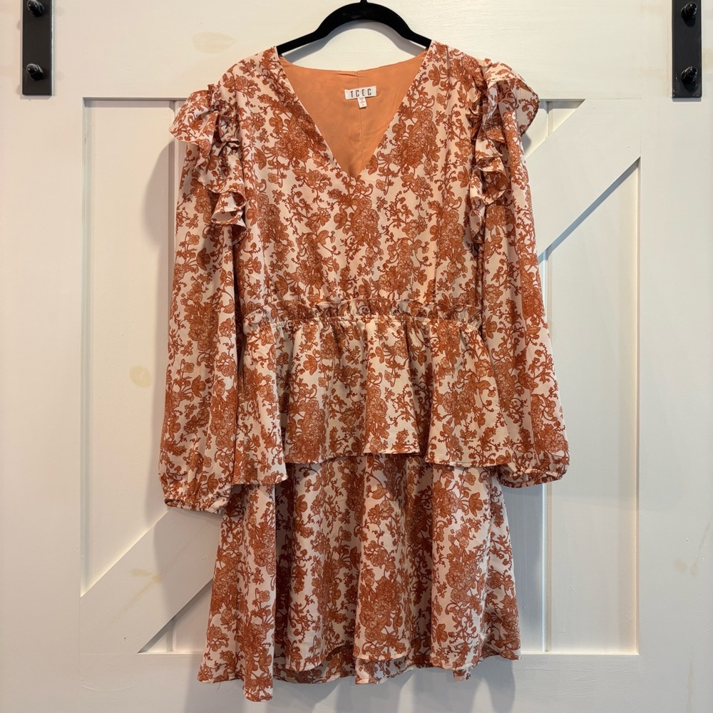 TCEC Floral Ruffle Long Sleeve Dress